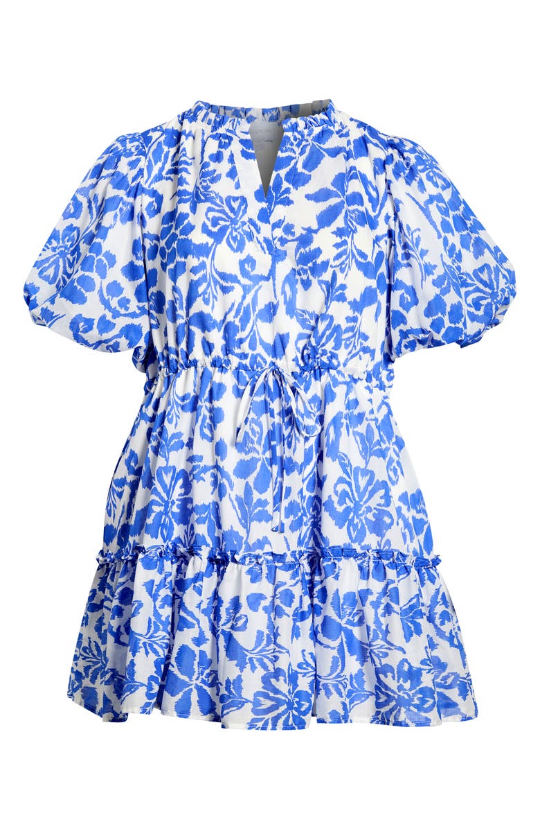 SUGARLIPS Shia Floral Noella Puff Sleeve Cotton Minidress, Alternate, color, White Blue