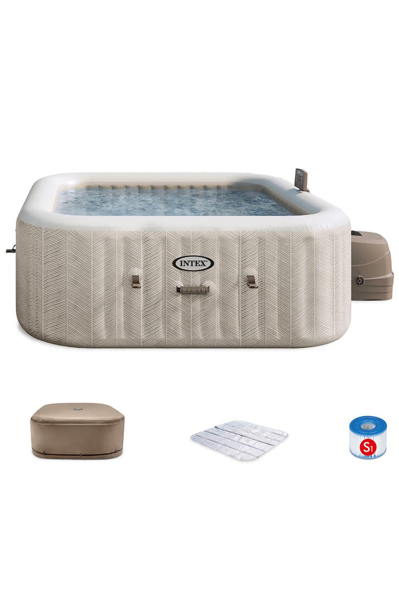 Intex Purespa Chevron Deluxe 6Person Inflatable Hot Tub, 77" Square, Jets, Main, color, 