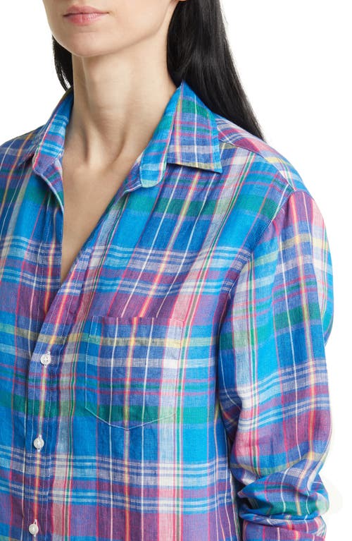 Frank & Eileen Classic Plaid Long Sleeve Linen Shirtdress In Blue Pink Plaid