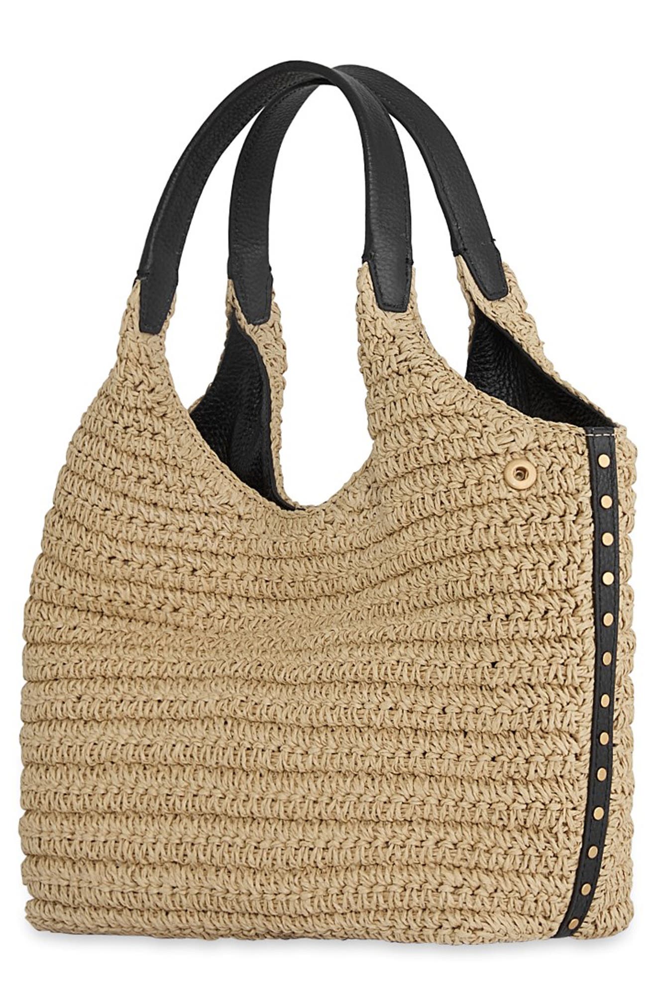 Rebecca Minkoff Darren Straw Carrysome Bag, Alternate, color, Natural/ Black