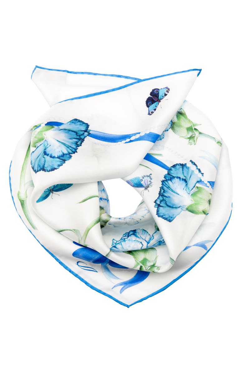 Elizabetta Dianthus - Silk Bandana, Alternate, color, Blue