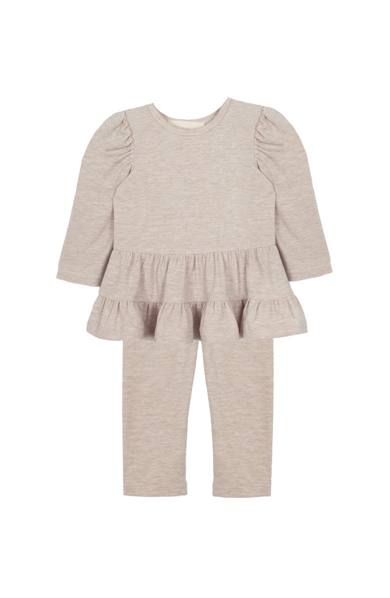 Mabel + Honey Mabel and Honey Millie Toddler Two-Piece Set - Long-Sleeve Tiered Top and Matching Bottoms, Brown., Alternate, color, Brown