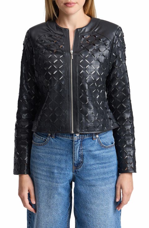 Laser-Cut Faux Leather Jacket