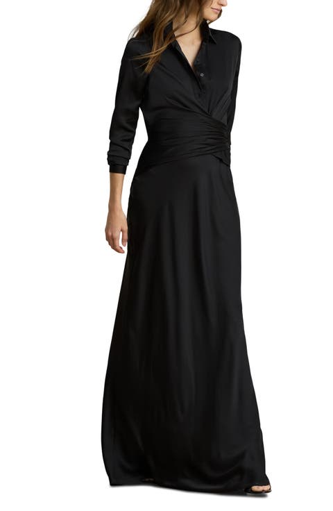 Featherweight Satin Charmeuse Shirtdress Gown