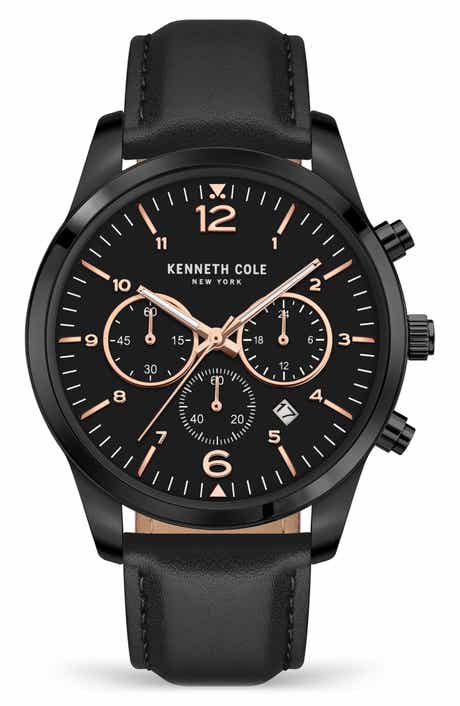 Kenneth Cole New York Three Hand Quartz Chronograph Sport Leather Strap Watch, 44mm