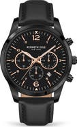 Kenneth Cole New York Three Hand Quartz Chronograph Sport Leather Strap Watch, 44mm