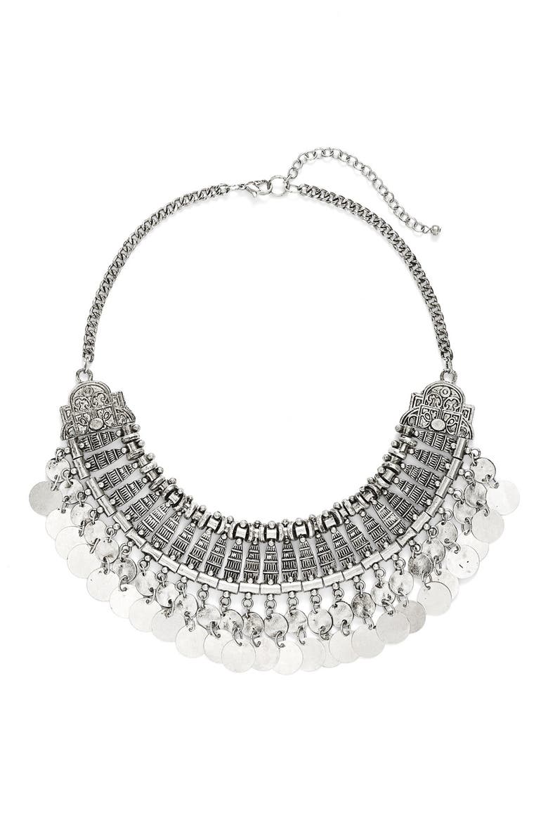 Coin Collar Necklace, Main, color, SILVER