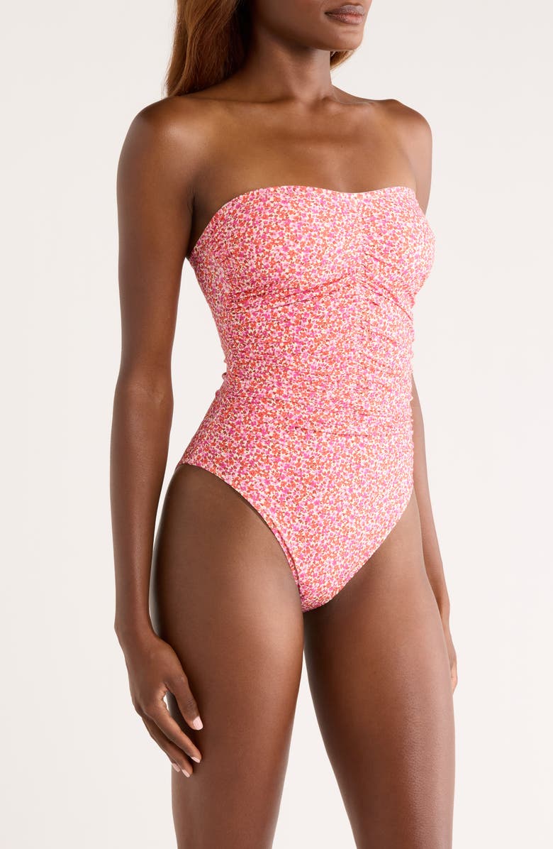 & Other Stories Ruched Strapless One-Piece Swimsuit, Alternate, color, Orange Bright