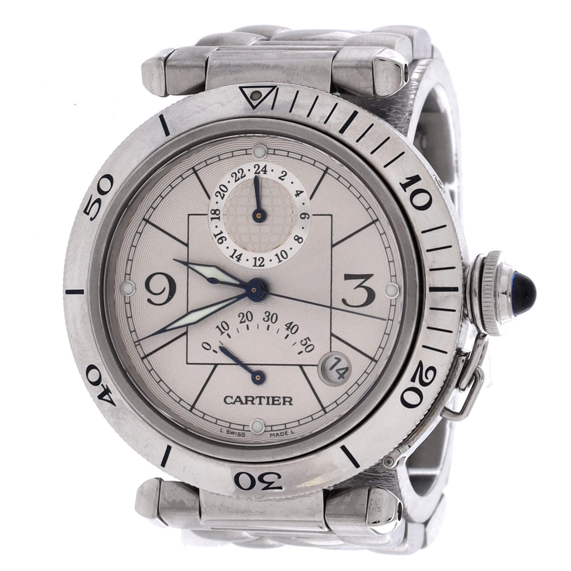 Pasha de Cartier GMT Power Reserve Automatic Watch Stainless Steel 38, Alternate, color, Metallic Silver