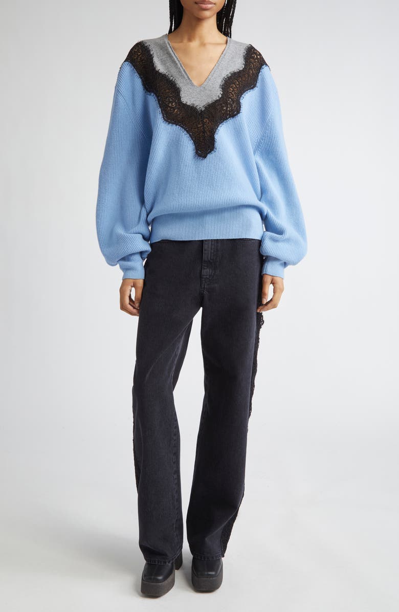 Stella McCartney Miracle Lace Virgin Wool Jumper, Alternate, color, 4008 - Sky Blue