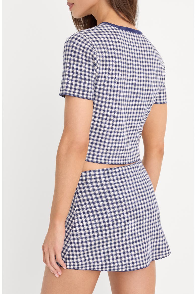 The Keepsake Gingham Crop Cardigan, Alternate, color, NAVY GINGHAM