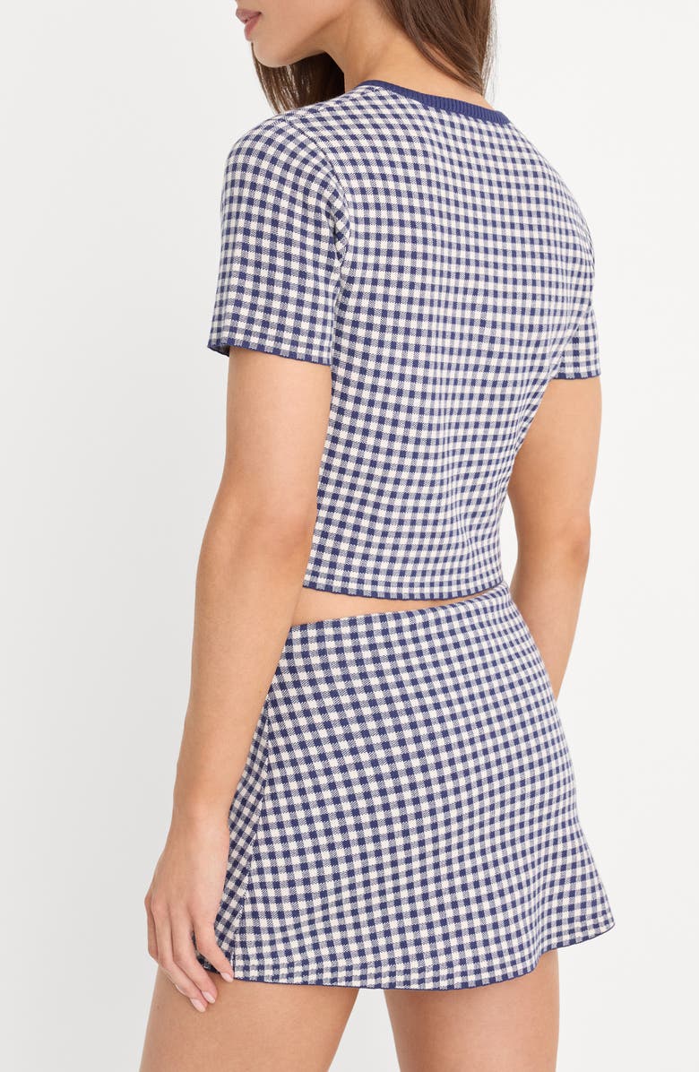 Good American The Keepsake Gingham Crop Cardigan, Alternate, color, Navy Gingham
