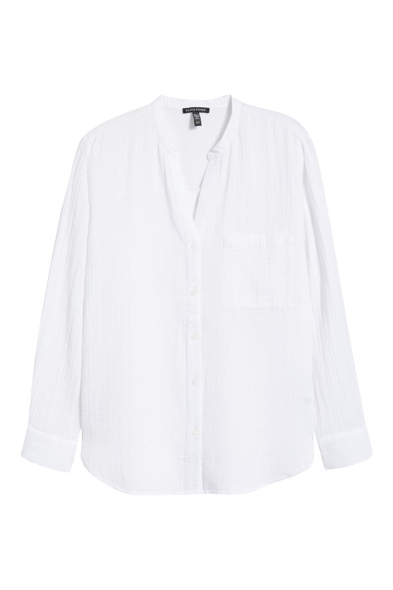 Mandarin Collar Textured Organic Cotton Tunic, Alternate, color, WHITE