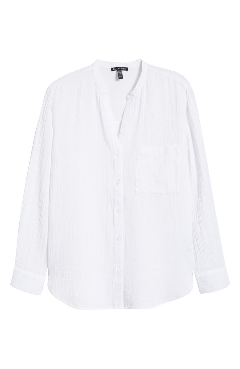 Eileen Fisher Mandarin Collar Textured Organic Cotton Tunic, Alternate, color, White