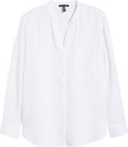 Eileen Fisher Mandarin Collar Textured Organic Cotton Tunic