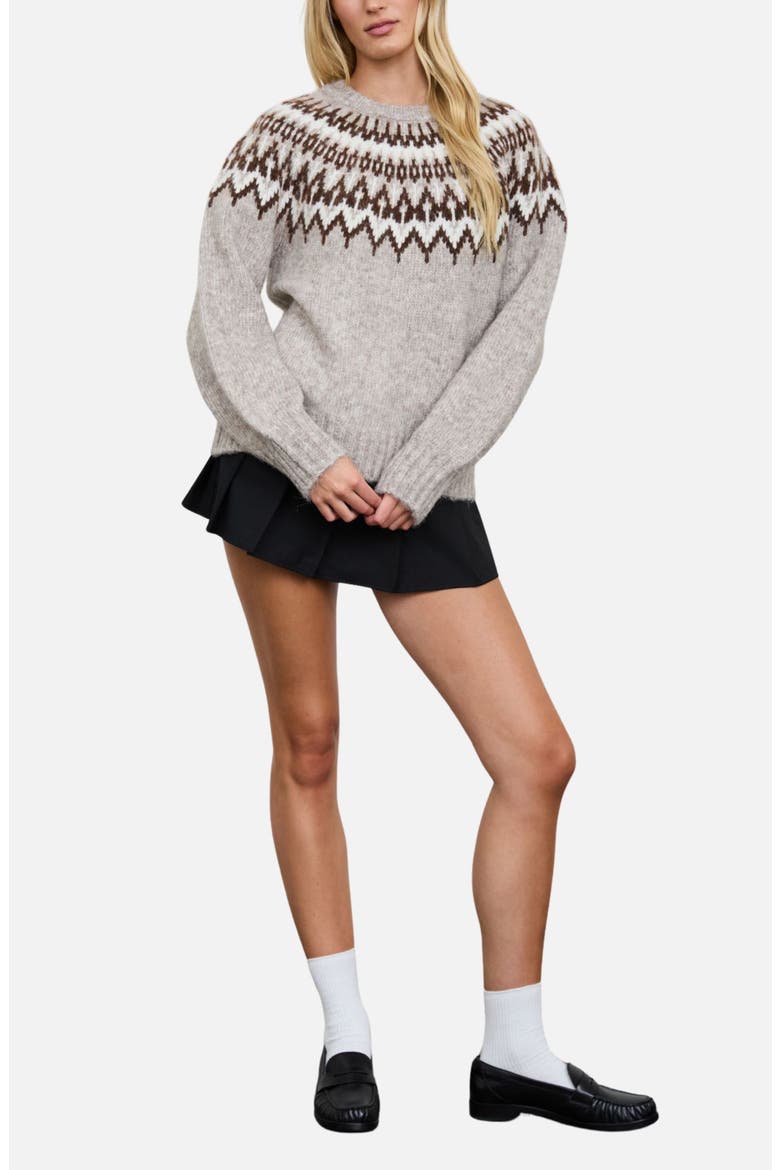 Fair Isle Yoke Crewneck Sweater, Alternate, color, OATMEAL MULTI