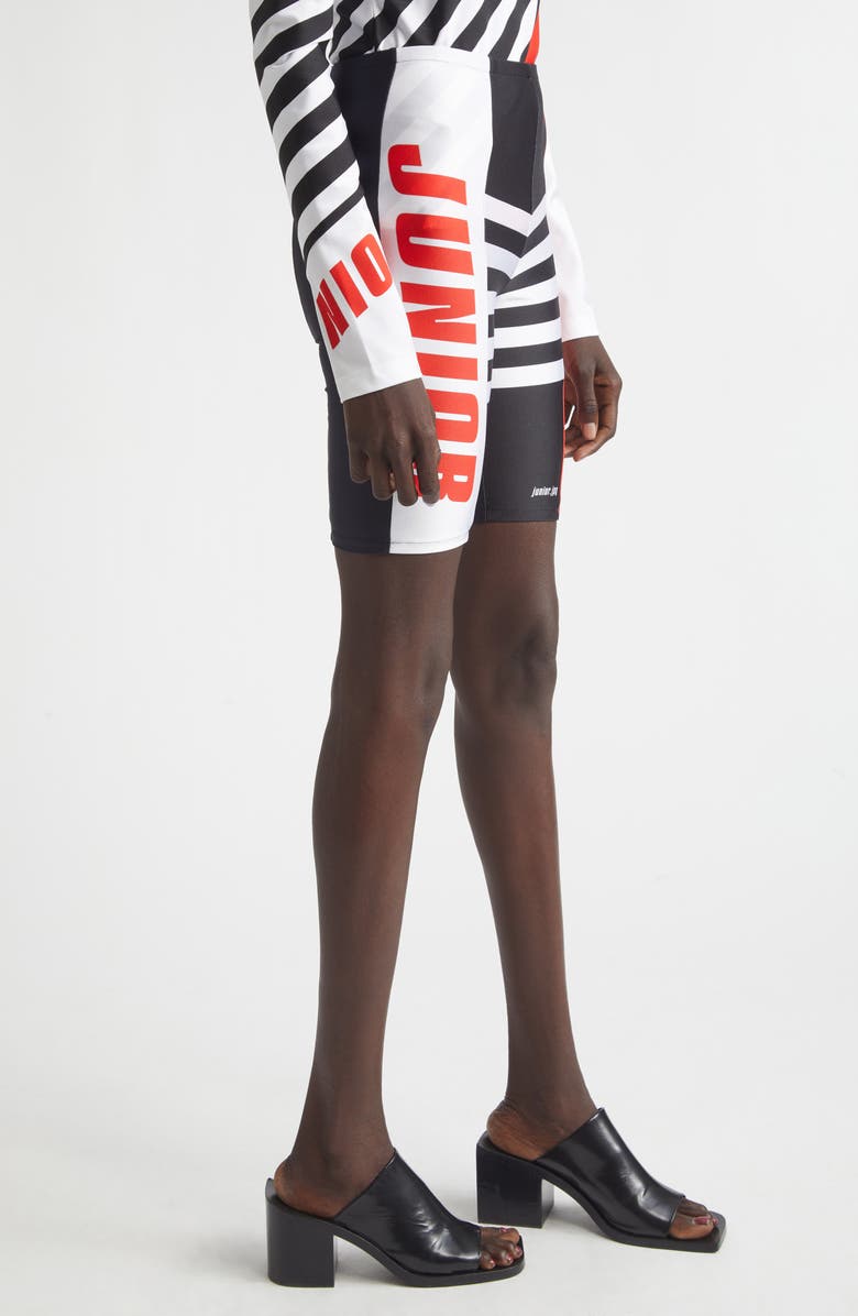 Jean Paul Gaultier Junior Print Jersey Bike Shorts, Alternate, color, Black/ Red/ White