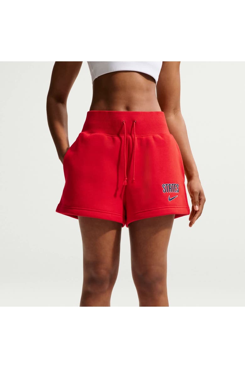 Women's Nike Red USMNT 2026 Phoenix Fleece High-Waisted Shorts, Main, color, Red