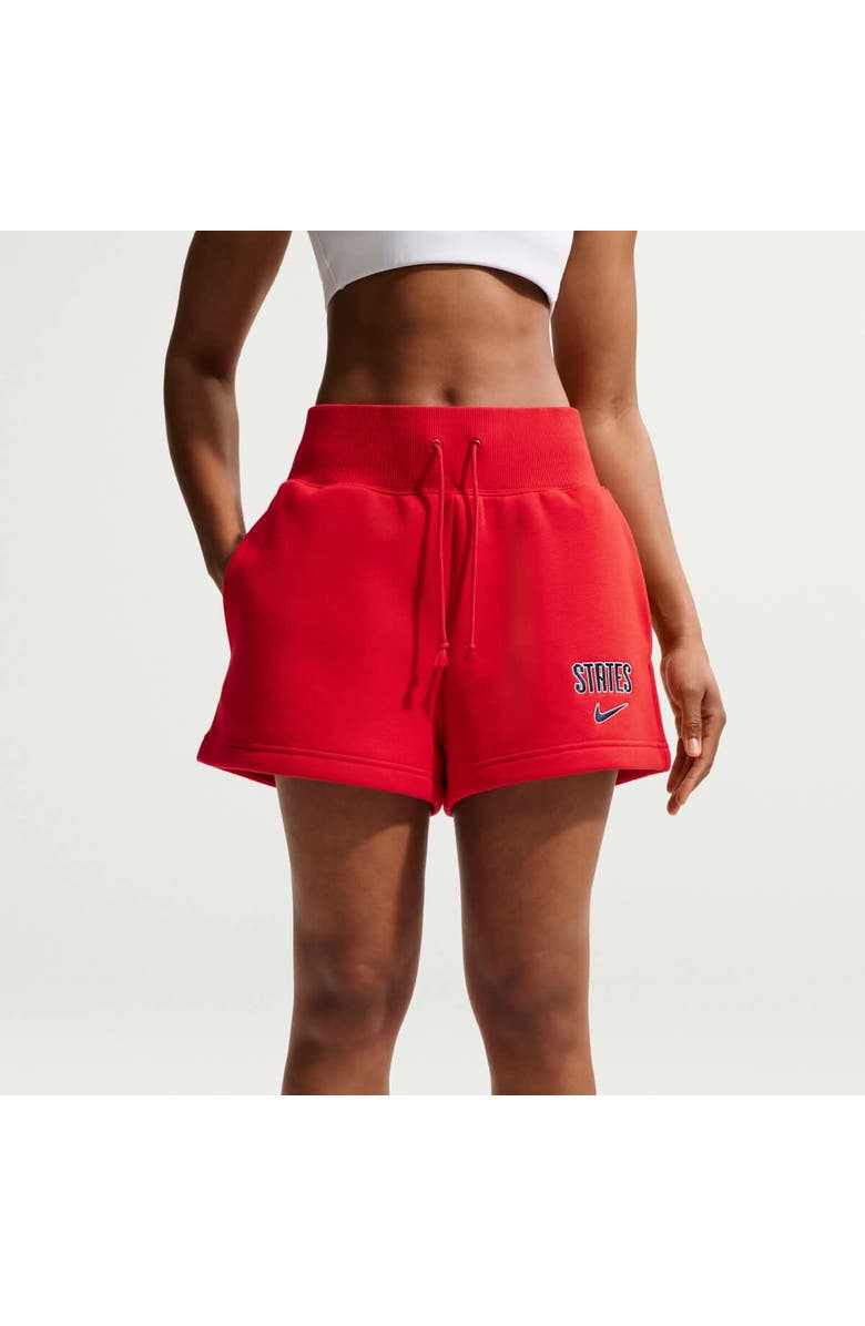 Nike Women's Nike Red USMNT 2026 Phoenix Fleece High-Waisted Shorts, Main, color, Red