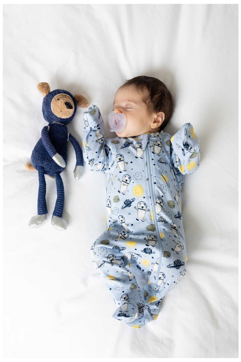 Organic Cotton Zip Footie in Space Bears, Alternate, color, LIGHT BLUE