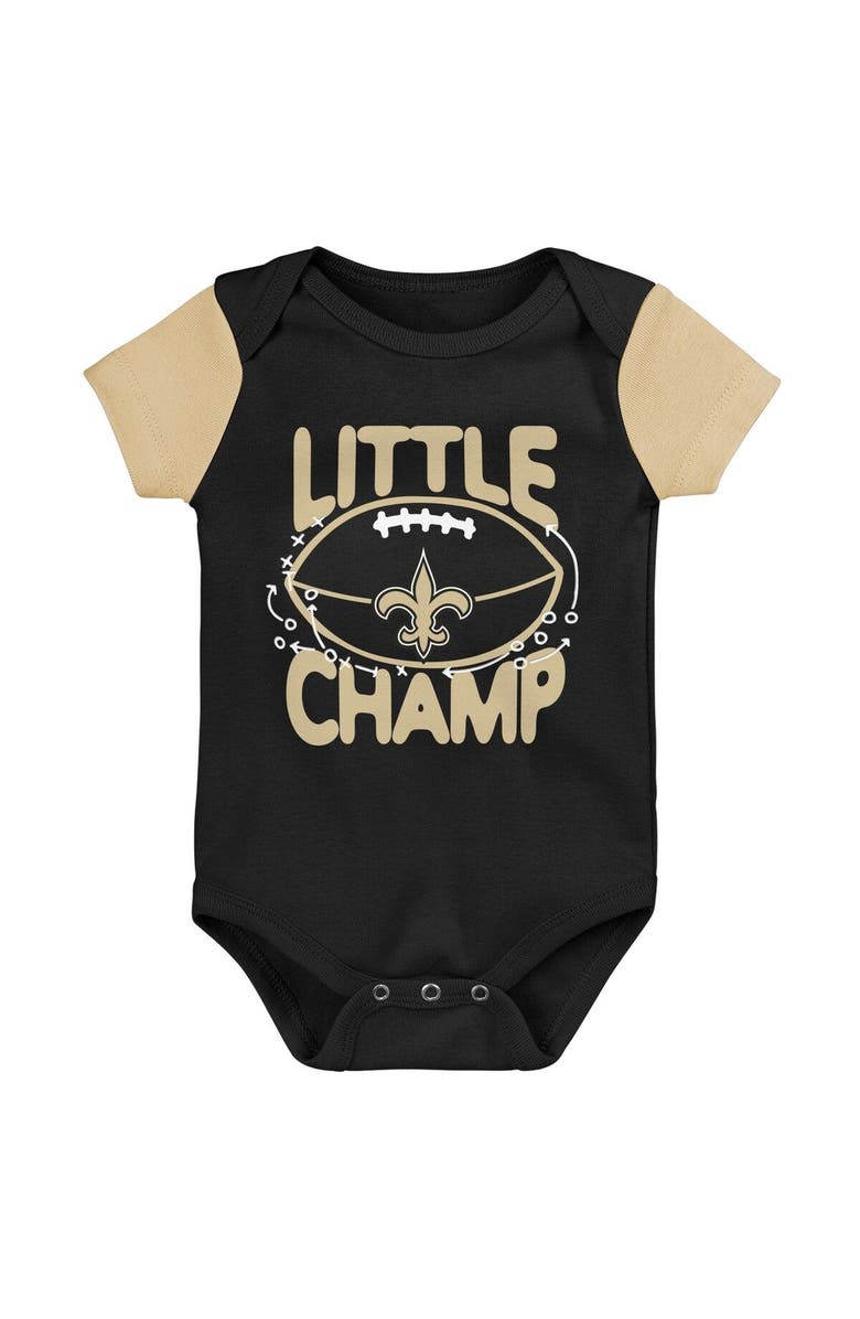 Outerstuff Newborn & Infant Black/Gold New Orleans Saints Little Champ Three-Piece Bodysuit Bib & Booties Set, Alternate, color, 