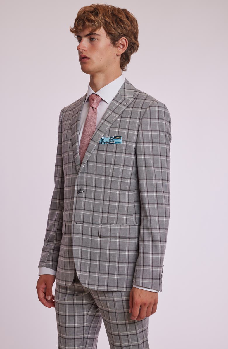 PAISLEY & GRAY Ashton Slim Fit Plaid Sport Coat, Alternate, color, Grey Wht Peach Check