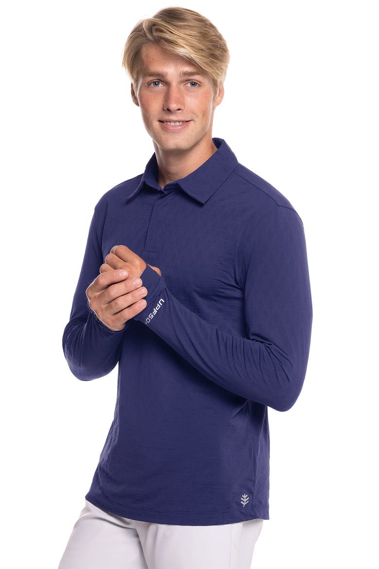 Men's Arobello Golf Long Sleeve Polo, UPF 50+ Sun Protection, Alternate, color, Navy Diamond Jacquard