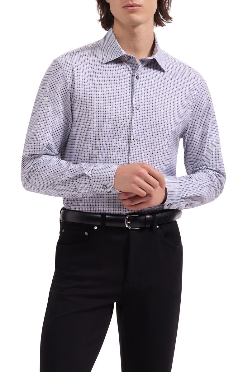 Bugatchi James OoohCotton<sup>®</sup> Geo Print Button-Up Shirt, Main, color, Platinum