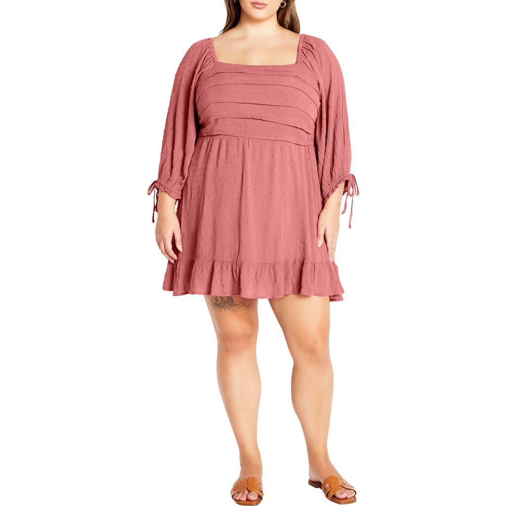 City Chic Arden Pleated Clip Dot Minidress In Pink