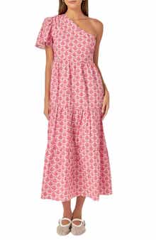 English Factory Floral One-Shoulder Cotton Maxi Dress