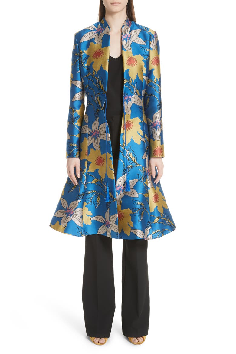 Lily Jacquard Flare Hem Jacket, Main, color, BLUE MULTI