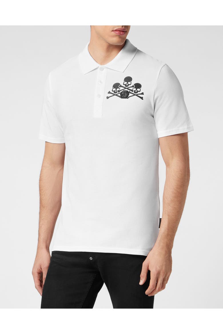 Polo Shirt Ss Skull Men, Main, color, white