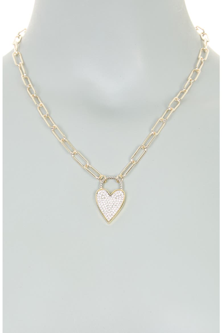 CZ Heart Necklace, Alternate, color, 18KT YELLOW PLATED BRASS