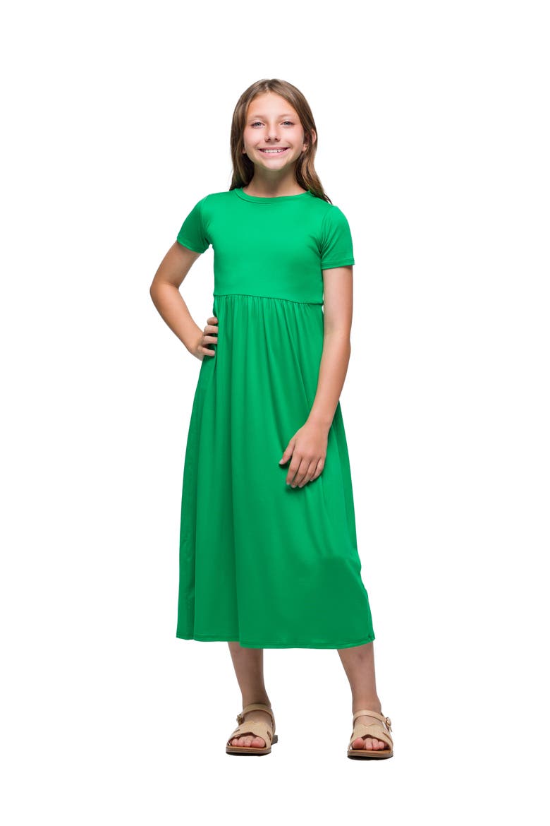 Short Sleeve Pleated Midi Dress, Main, color, Green