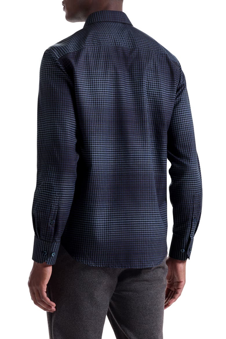 Julian Shaped Fit Gradient Check Cotton & Cashmere Button-Up Shirt, Alternate, color, NAVY