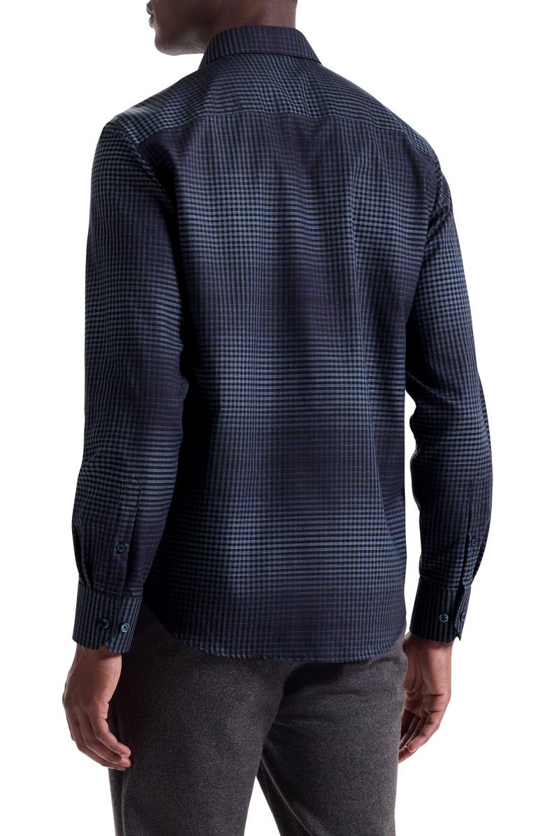 Bugatchi Julian Shaped Fit Gradient Check Cotton & Cashmere Button-Up Shirt, Alternate, color, Navy