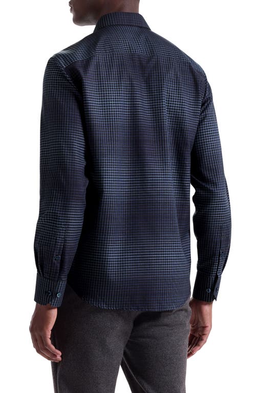 Bugatchi Julian Shaped Fit Gradient Check Cotton & Cashmere Button-up Shirt In Blue