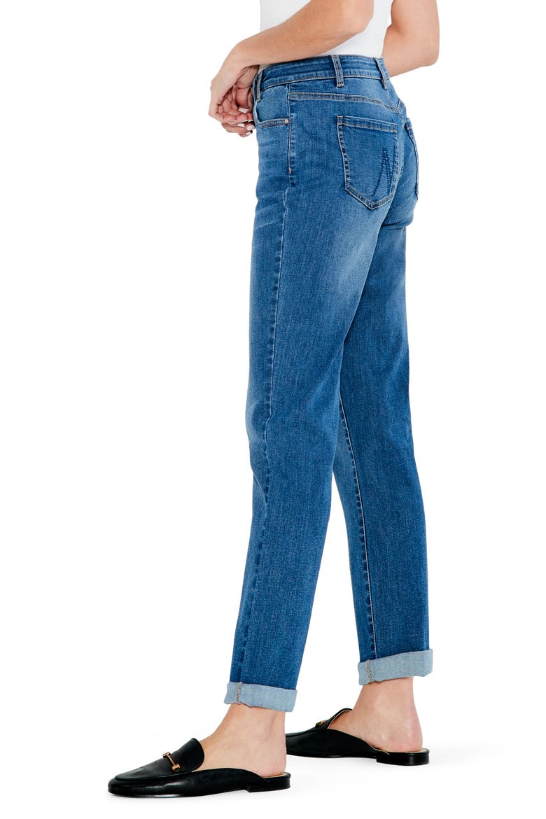 Cuffed High Waist Straight Leg Girlfriend Jeans, Alternate, color, ATLANTIC