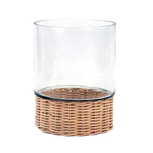 Cg Hunter Clear Glass And Rattan Candleholder In Brown