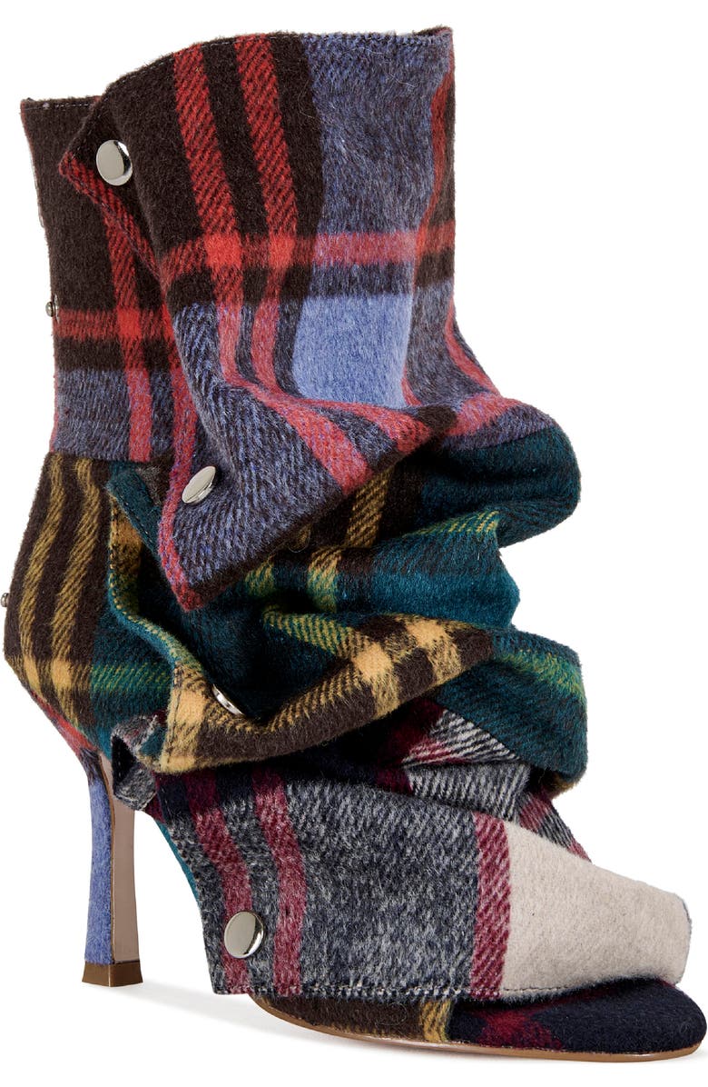 AZALEA WANG Birdsong Ruched Plaid Bootie, Main, color,