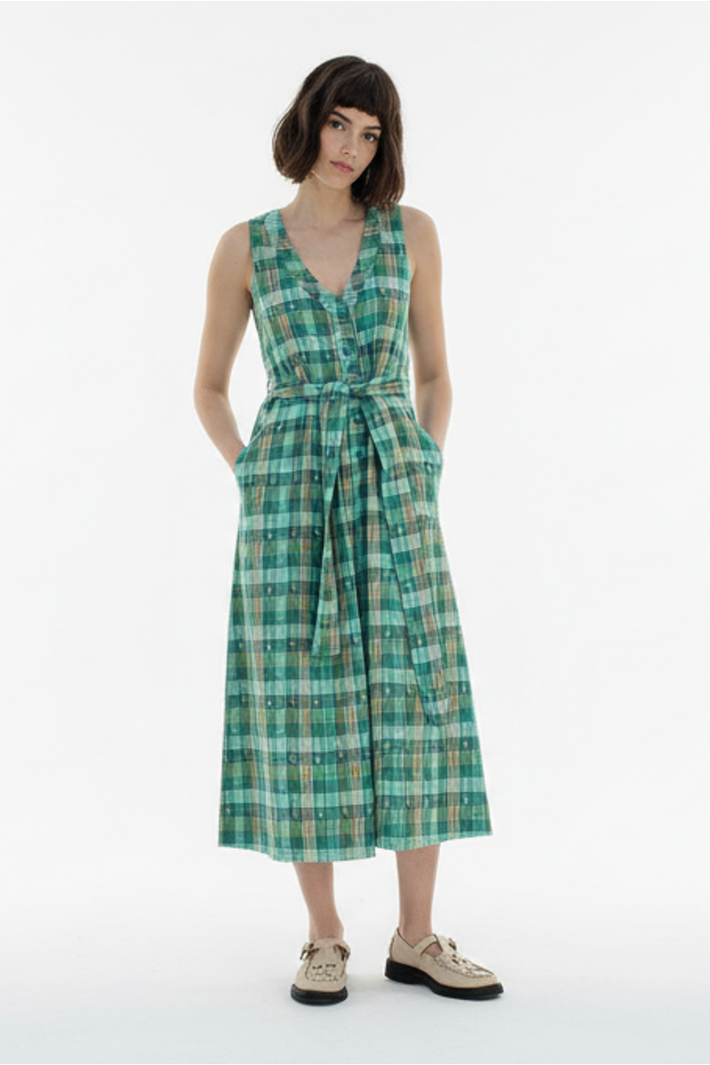 Callie Sleeveless Belted V-neck Dress, Main, color, Garden