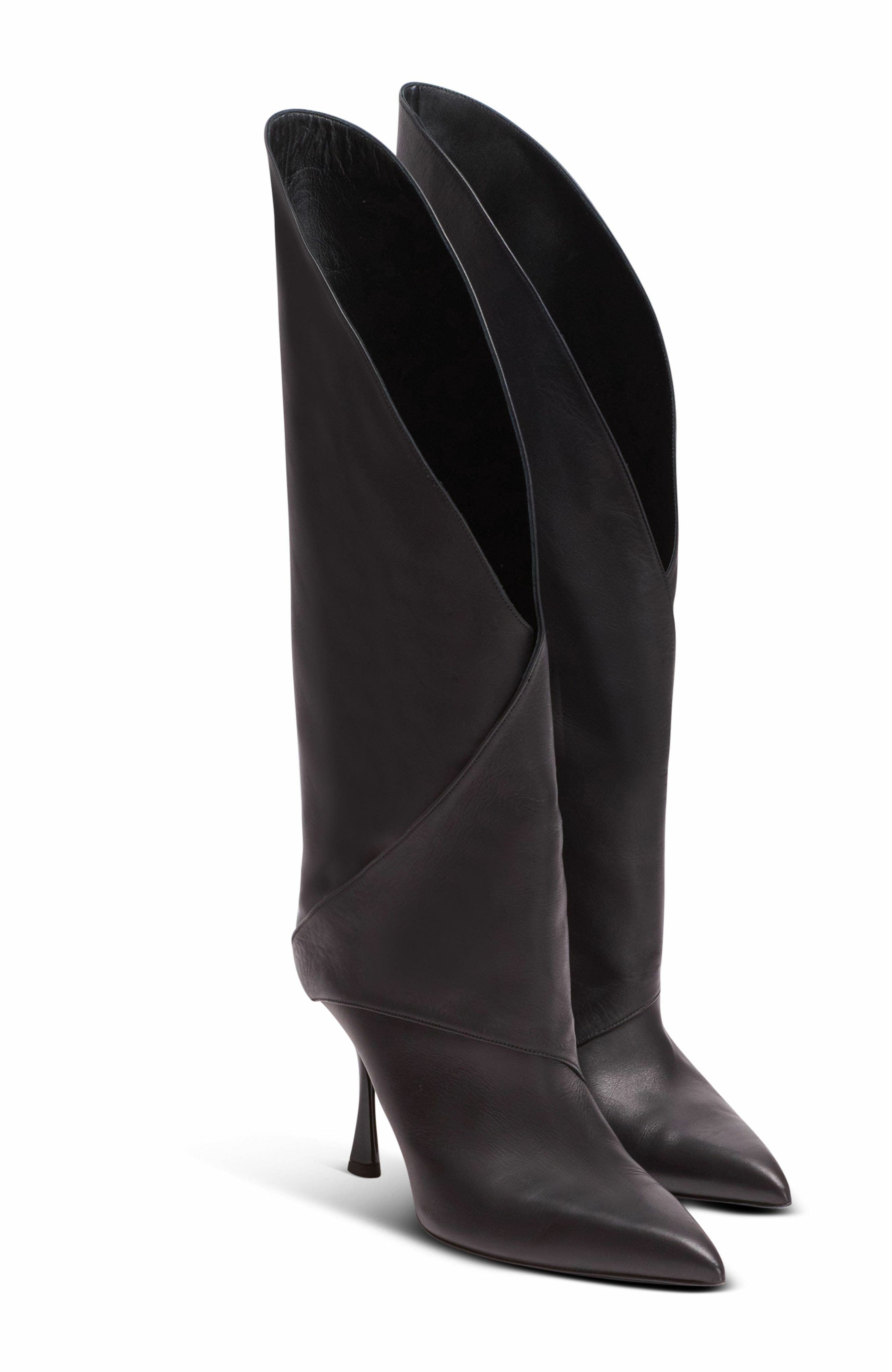 Balmain Twist Heeled Leather Boots, Main, color, Black