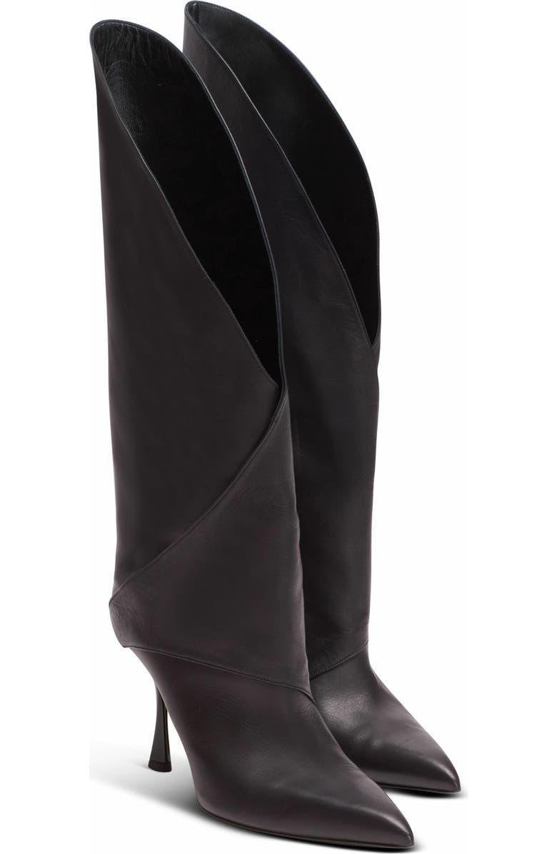 Balmain Twist Heeled Leather Boots, Main, color, Black