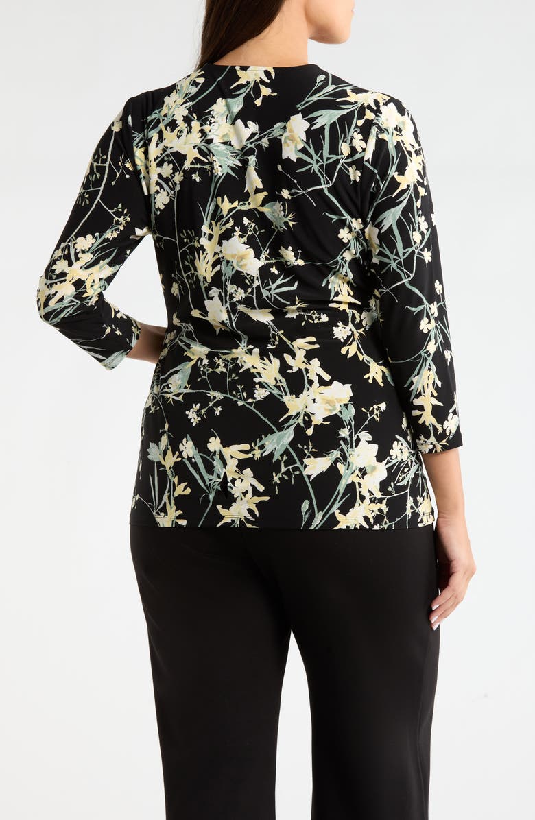 Anne Klein Leo Border Print Wrap Top, Alternate, color, Anne Black Multi