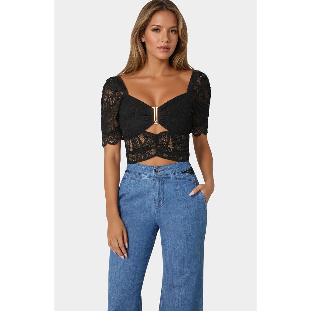 Bebe Puff Sleeve Lace Top In Black