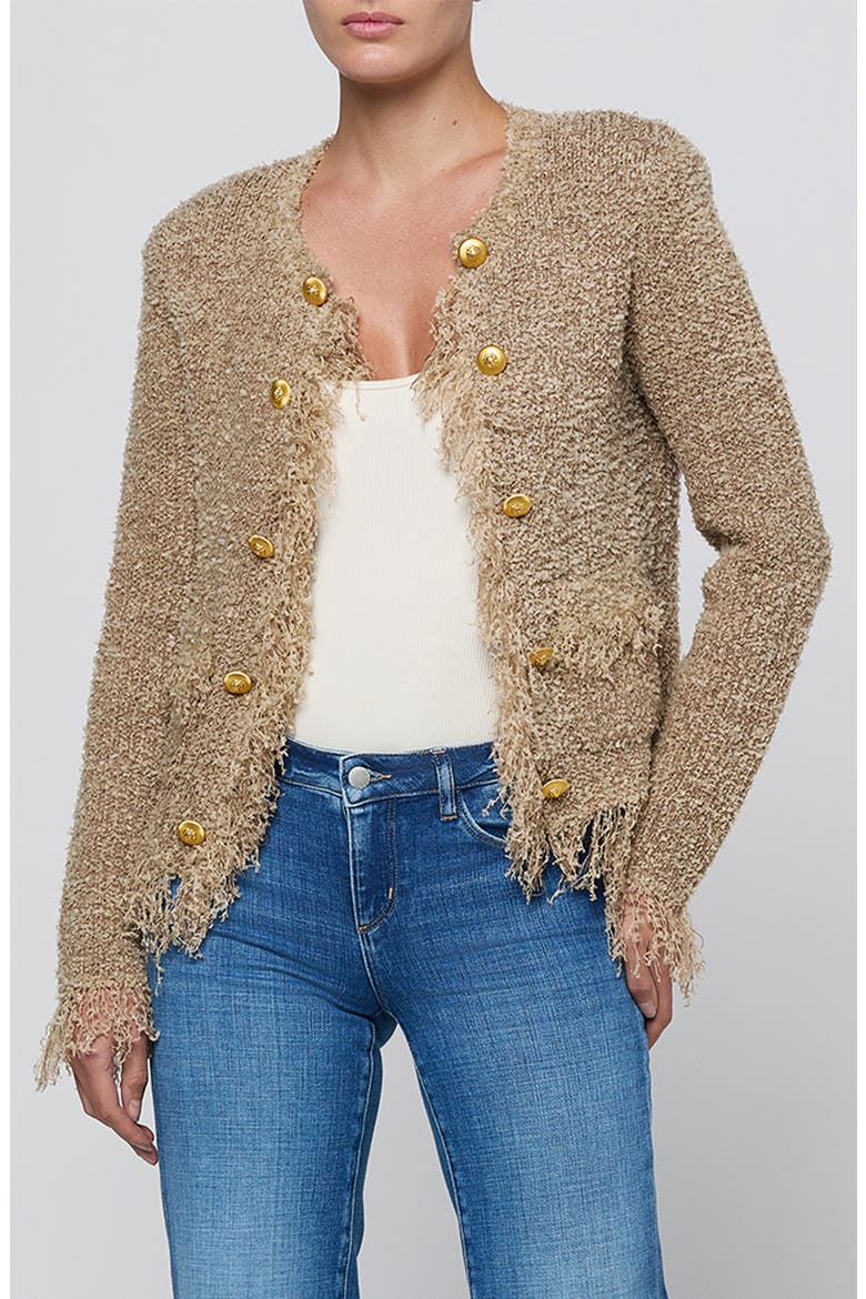 Mireille Fringe Trim Cardigan, Main, color, NATURAL