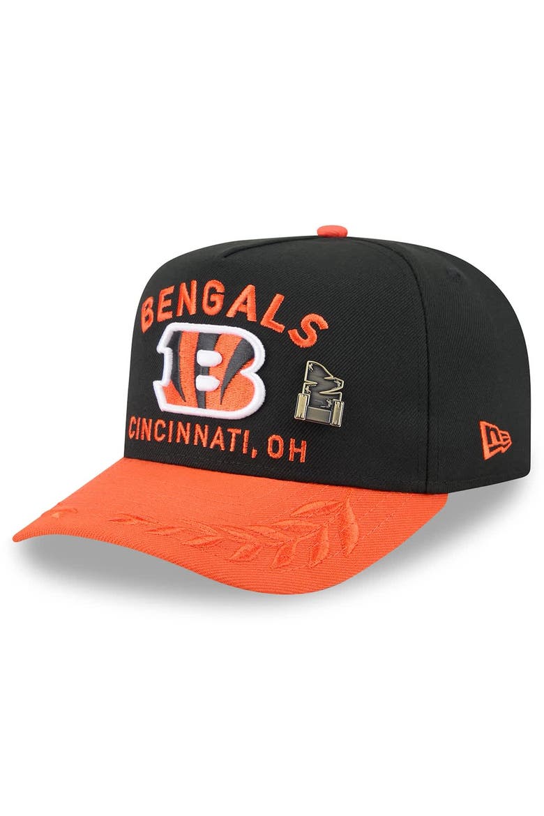 Men's New Era Black/Orange Cincinnati Bengals 2025 NFL Draft On Stage A-Frame 59FIFTY Fitted Hat, Main, color, Black