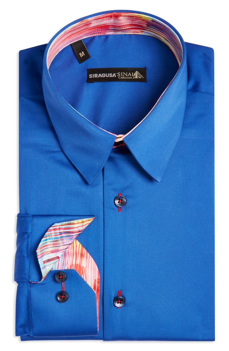 Siragusa Printed Silk Trim Dress Shirt, Main, color, Royal Blue