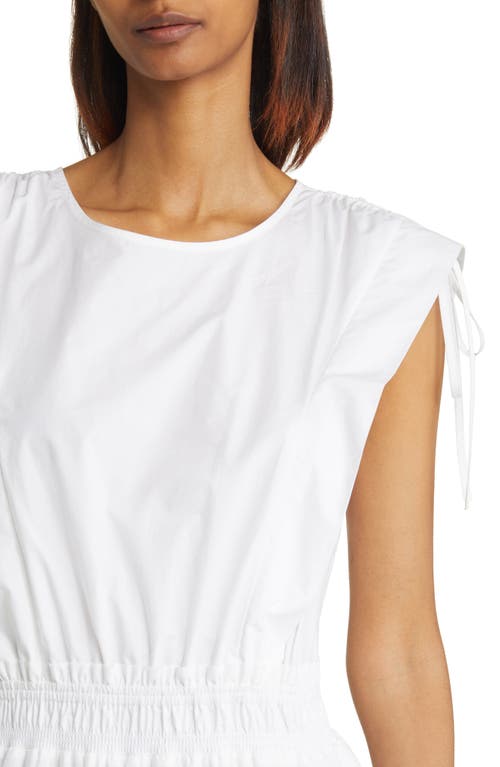 Frame Cotton Cinch-shoulder Midi Dress In Blanc