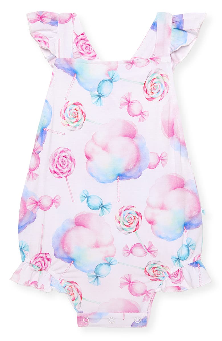 Posh Peanut Print Ruffle Bubble Romper, Main, color, Pink